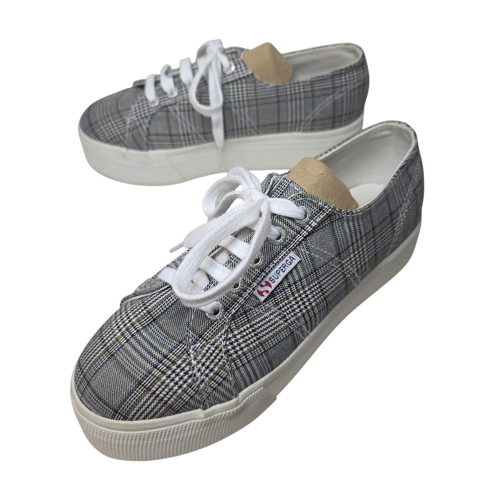 Superga British‎ Black Plaid Platform Sneakers Women's US6 EU38 MEX5 Unique Find